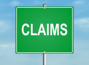 Claims. Road sign on the sky background. Raster illustration.