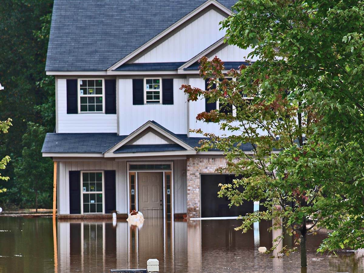 Exterior of home with severe flooding